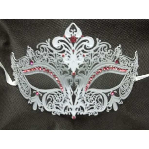 Womens Luxury Filigree Metal Laser-Cut Venetian Masquerade Mask Hot Pink Womens Luxury Filigree Metal Laser-Cut Venetian Masquerade Mask Hot Pink